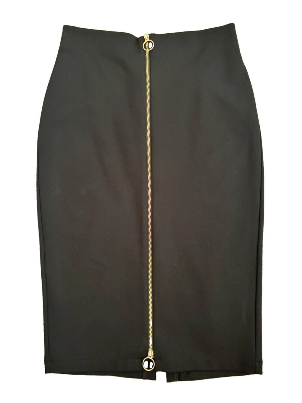 INC International Concepts Black Knee Length Pencil Skirt / Gold Front Zipper